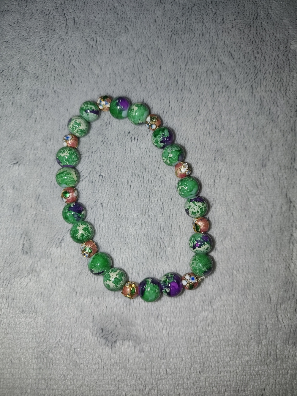 Green Beaded Stretch Bracelet with Multicolor Accents - Handmade Jewelry